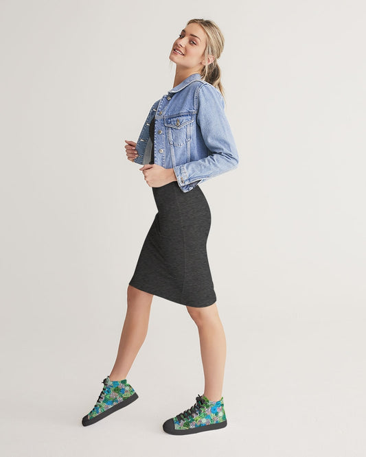 Fleurs et Trèfles Women's Hightop Canvas Shoe - Black