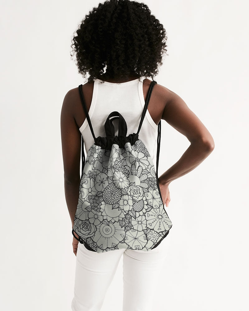 Les Fleurs - B&W Canvas Drawstring Bag
