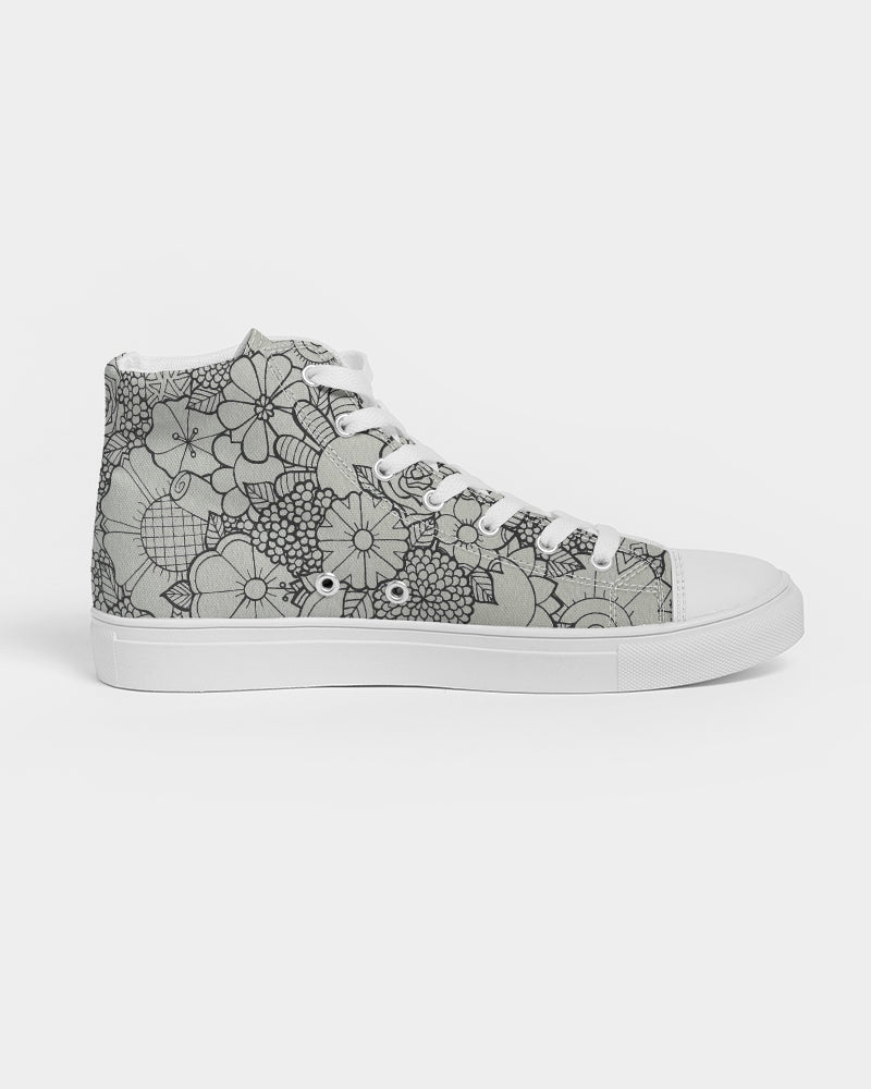 Les Fleurs - B&W Women's Hightop Canvas Shoe
