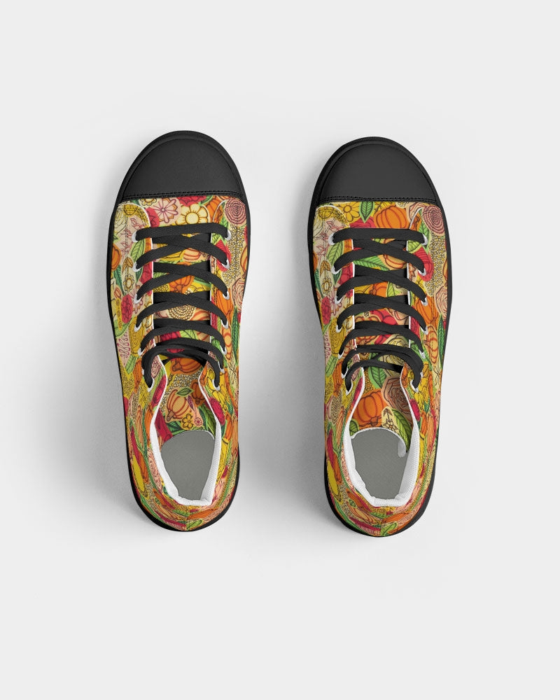 Citrouilles et Fleurs Men's Hightop Canvas Shoe - Black
