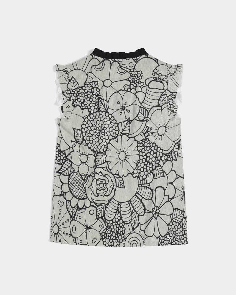 Les Fleurs - B&W Women's Ruffle Sleeve Top