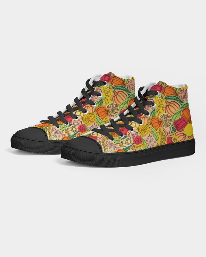 Citrouilles et Fleurs Women's Hightop Canvas Shoe - Black