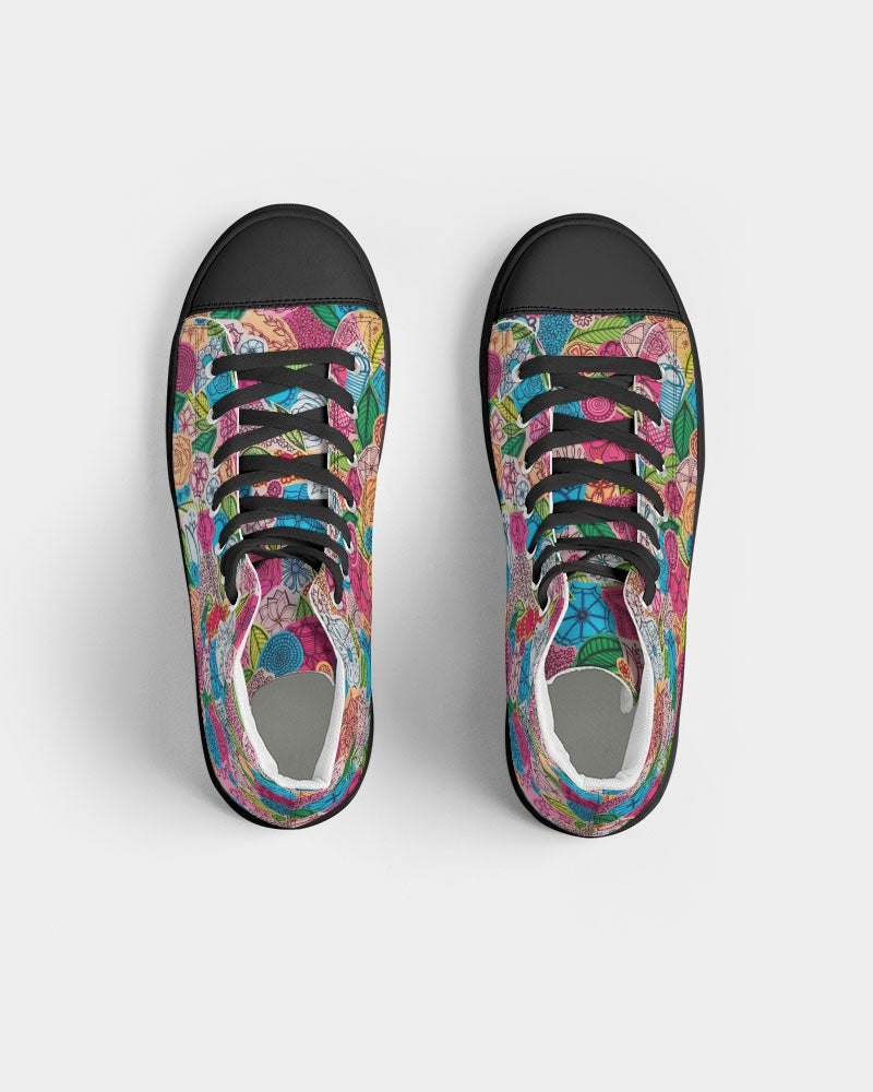 Fleurs de Printemps Women's Hightop Canvas Shoe - Black