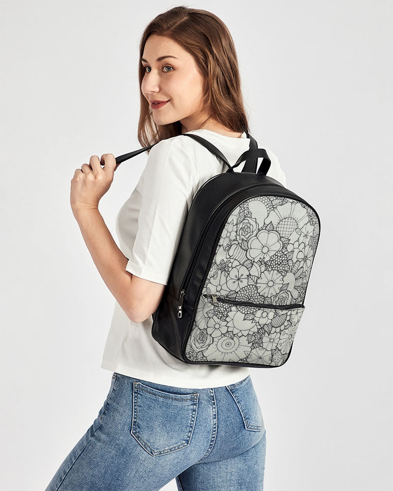 Les Fleurs - B&W Classic Faux Leather Backpack