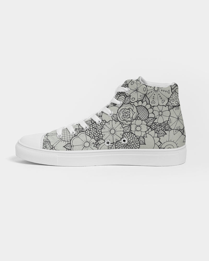 Les Fleurs - B&W Women's Hightop Canvas Shoe