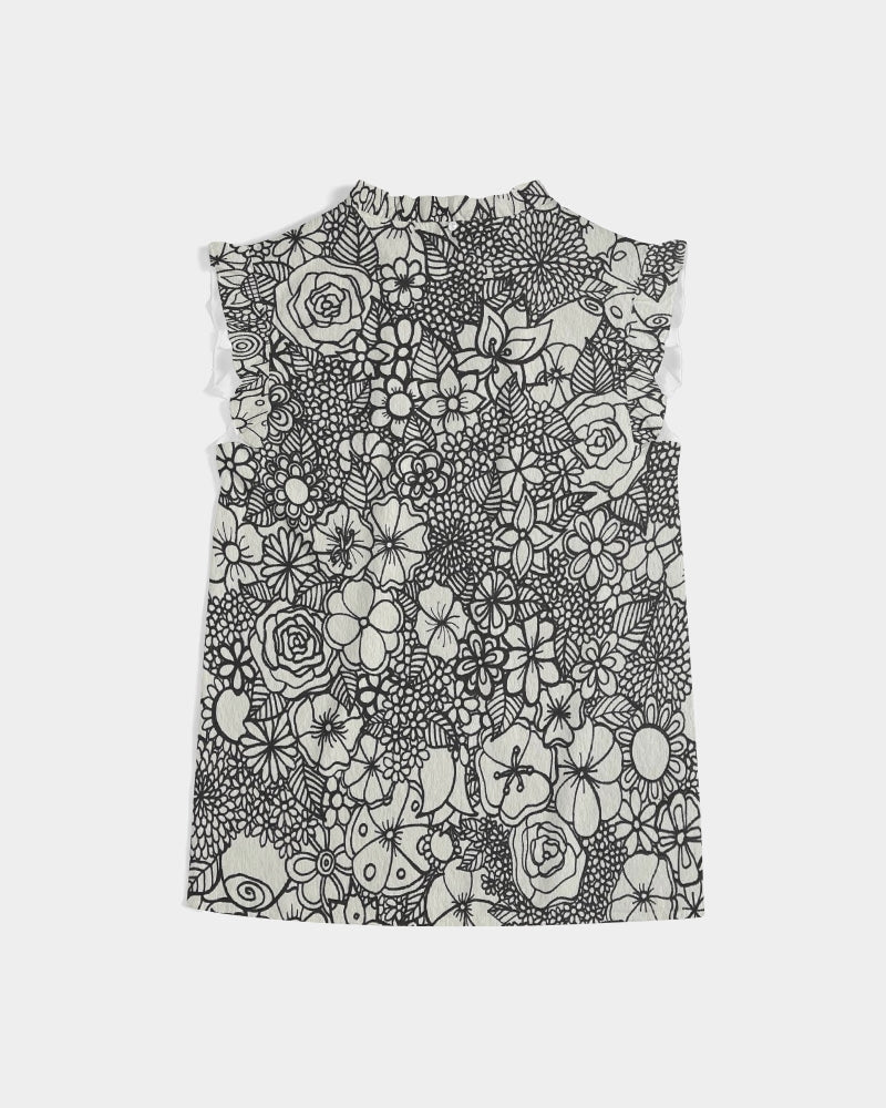 Floral Mini - B&W Women's Ruffle Sleeve Top