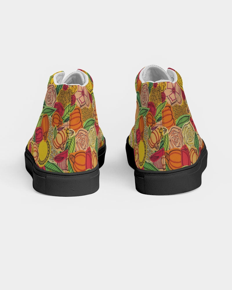 Citrouilles et Fleurs Men's Hightop Canvas Shoe - Black