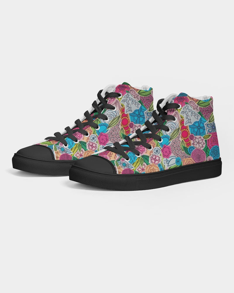 Fleurs de Printemps Women's Hightop Canvas Shoe - Black