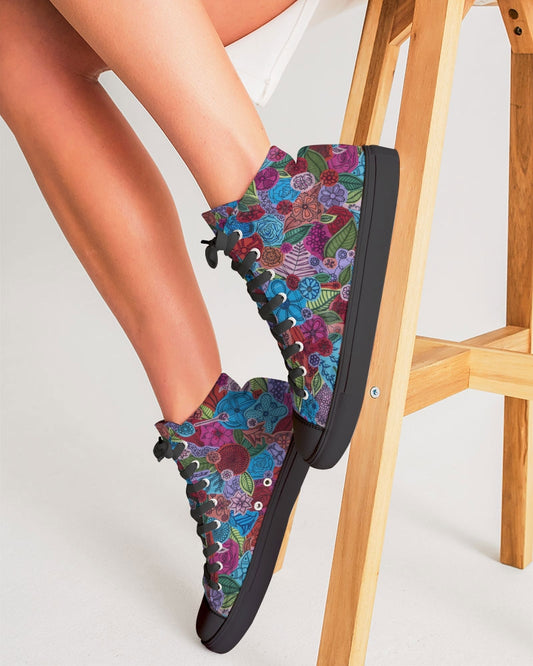 Les Fleurs Women's Hightop Canvas Shoe - Black