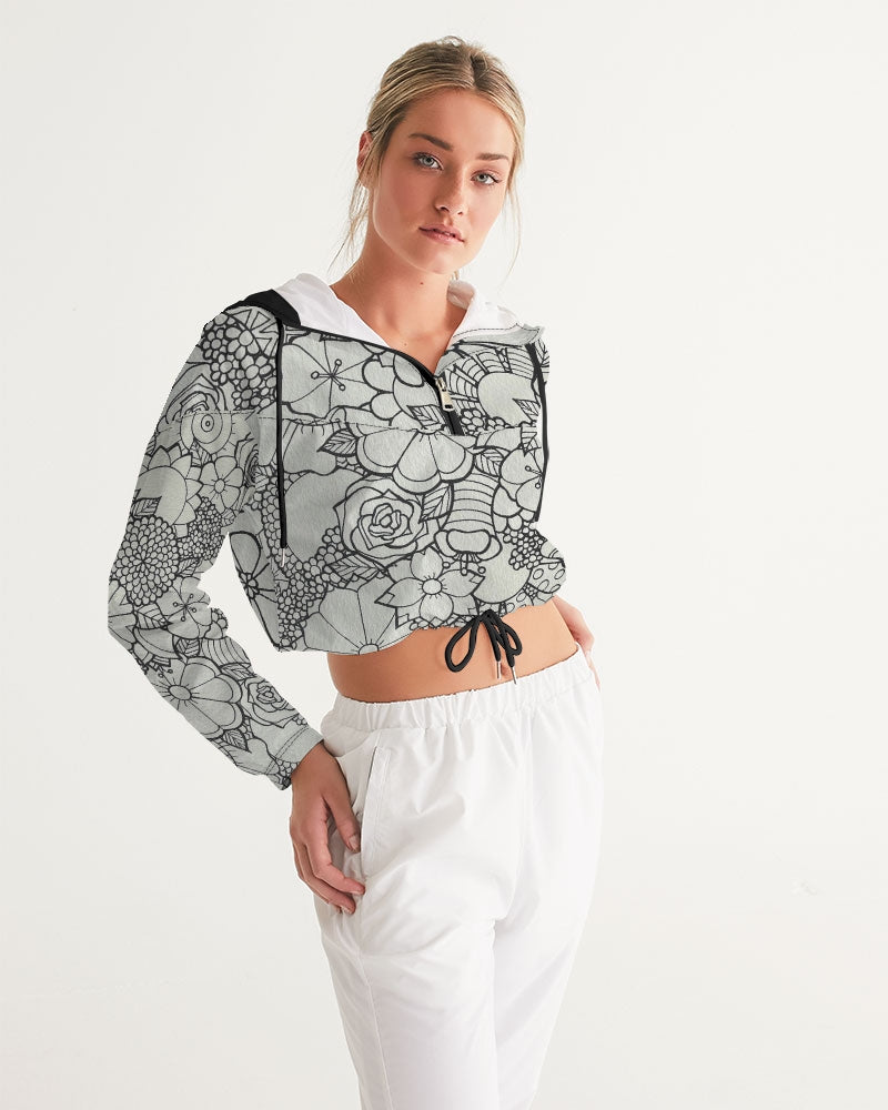 Les Fleurs - B&W Women's Cropped Windbreaker