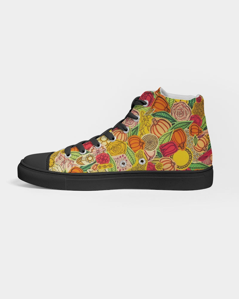 Citrouilles et Fleurs Men's Hightop Canvas Shoe - Black