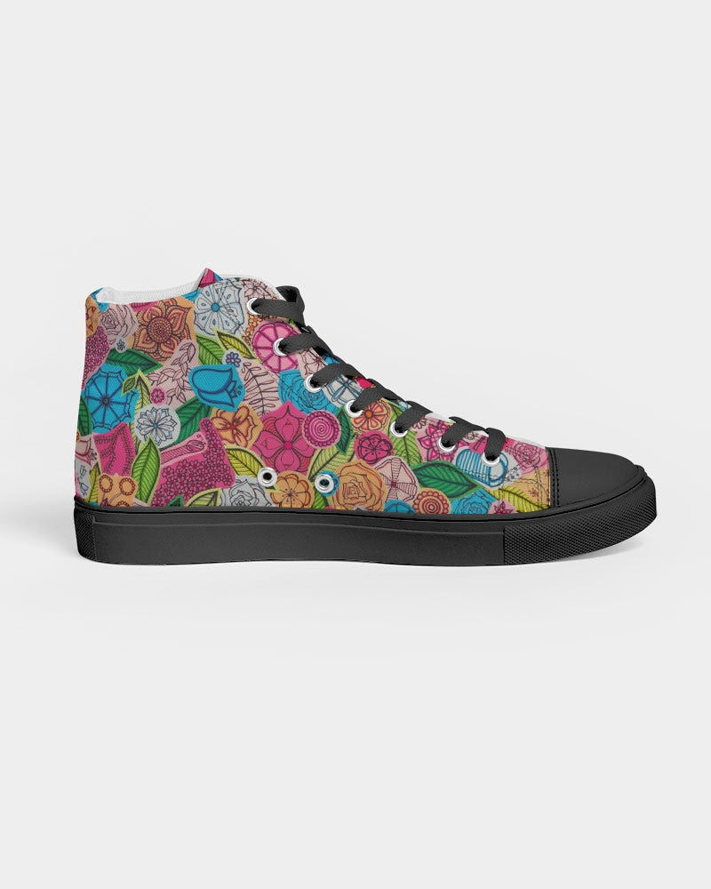 Fleurs de Printemps Women's Hightop Canvas Shoe - Black