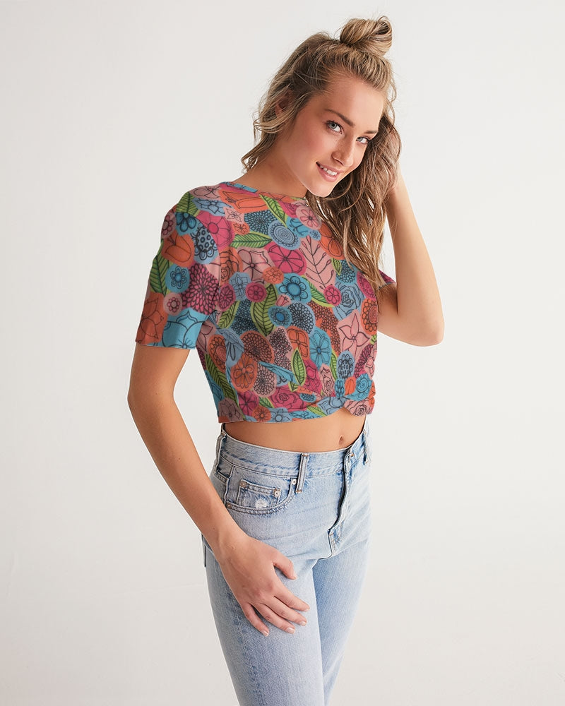 Les Deuxièmes Fleurs Women's Twist-Front Cropped Tee