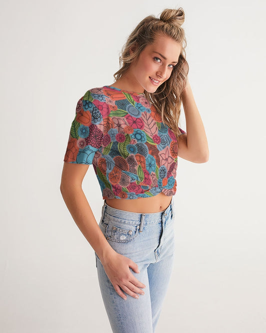 Les Deuxièmes Fleurs Women's Twist-Front Cropped Tee