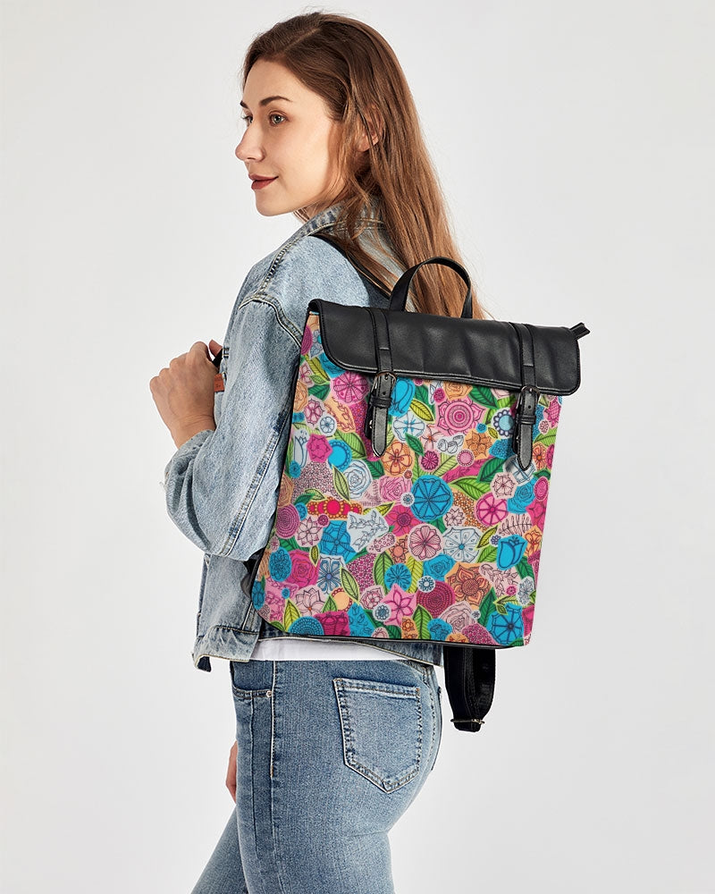 Fleurs de Printemps Casual Flap Backpack