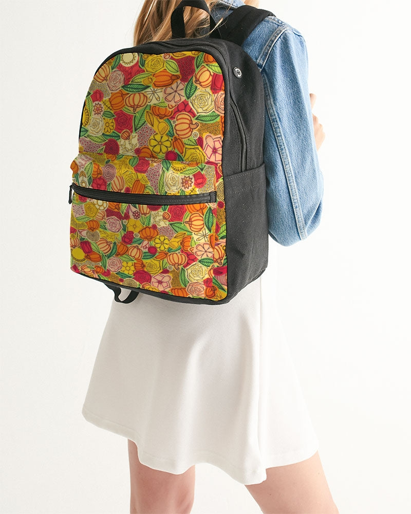 Citrouilles et Fleurs Small Canvas Backpack