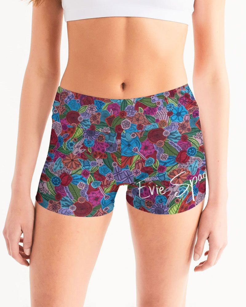 Les Fleurs Women's Mid-Rise Yoga Shorts