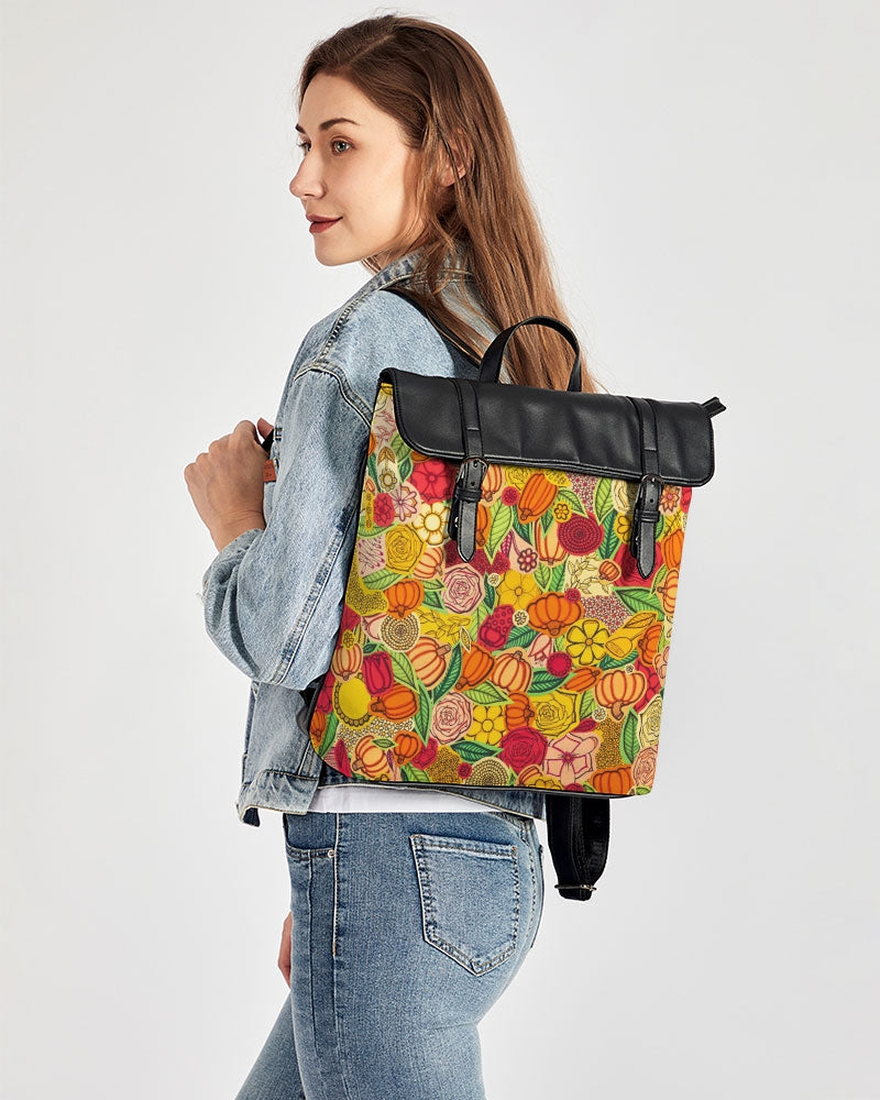Citrouilles et Fleurs Casual Flap Backpack