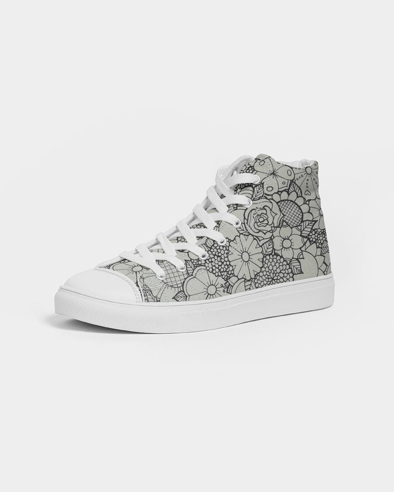 Les Fleurs - B&W Women's Hightop Canvas Shoe