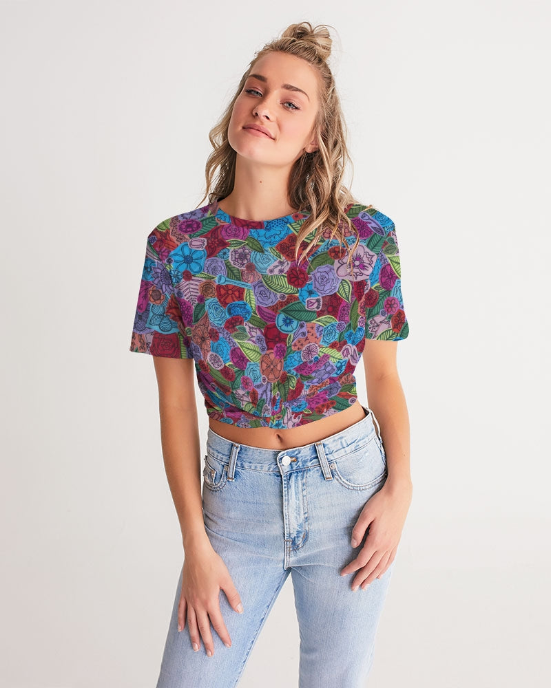 Les Fleurs Women's Twist-Front Cropped Tee