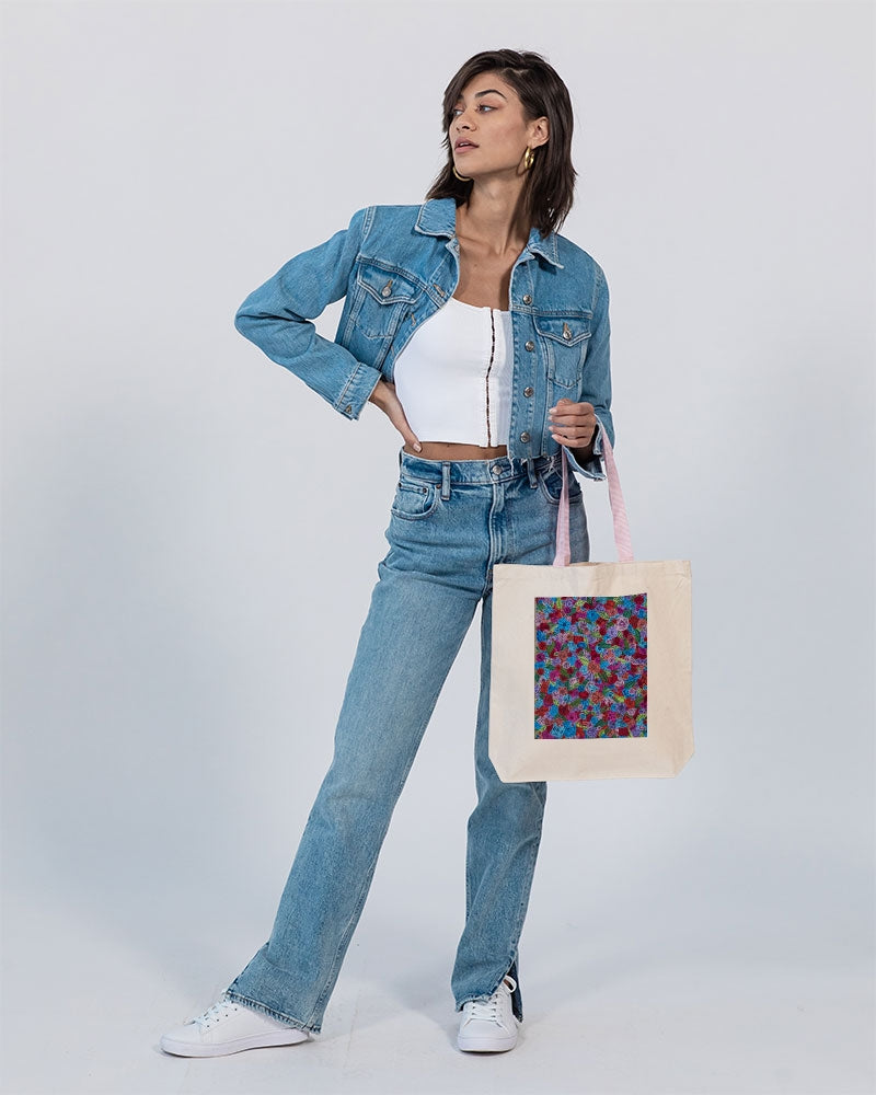 Les Fleurs Canvas Tote with Contrast-Color Handles | Q-Tees