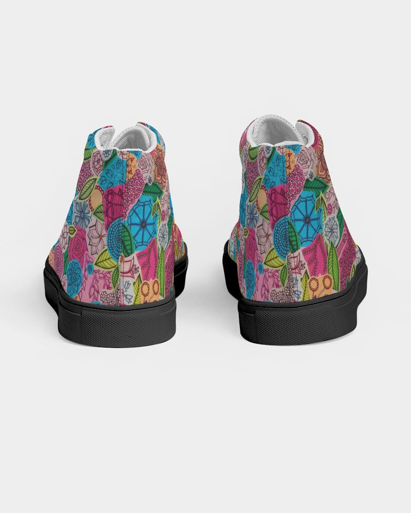 Fleurs de Printemps Women's Hightop Canvas Shoe - Black