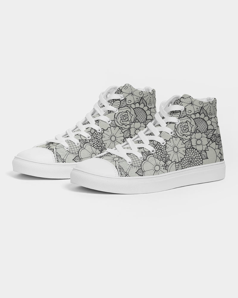 Les Fleurs - B&W Men's Hightop Canvas Shoe