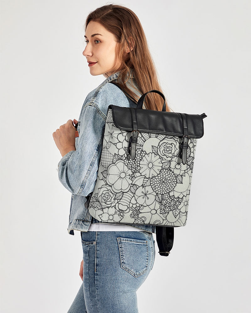 Les Fleurs - B&W Casual Flap Backpack