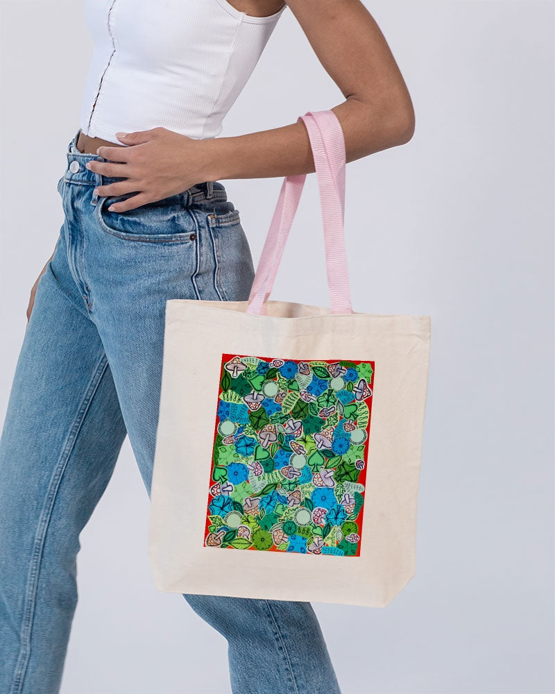 Fleurs et Trèfles Canvas Tote with Contrast-Color Handles | Q-Tees