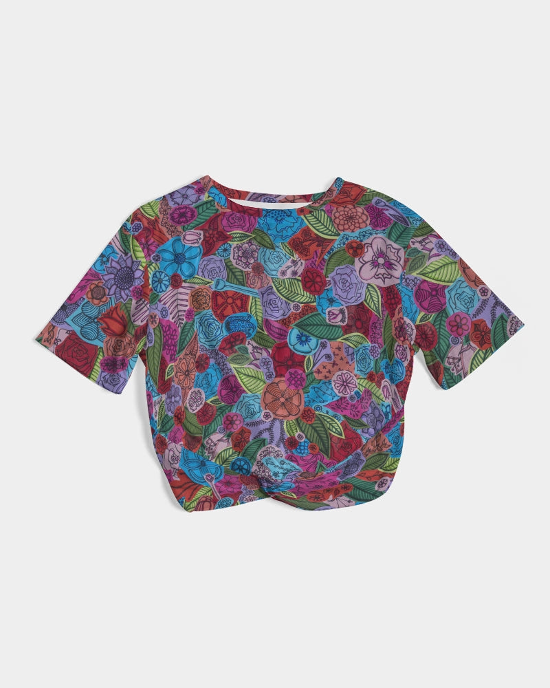 Les Fleurs Women's Twist-Front Cropped Tee