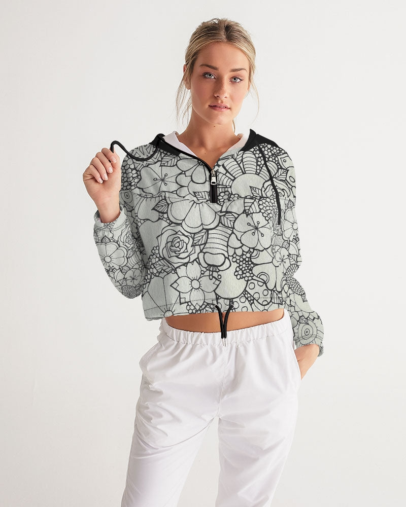 Les Fleurs - B&W Women's Cropped Windbreaker