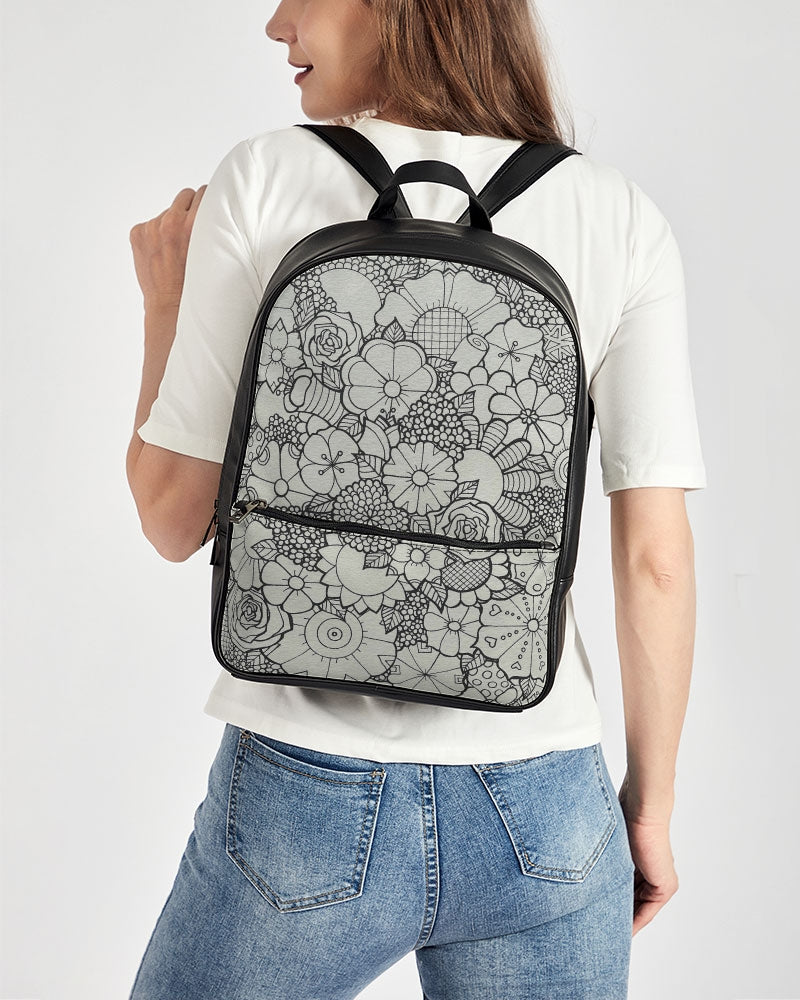 Les Fleurs - B&W Classic Faux Leather Backpack