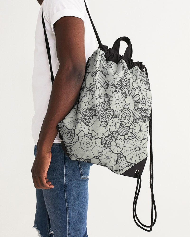 Les Fleurs - B&W Canvas Drawstring Bag