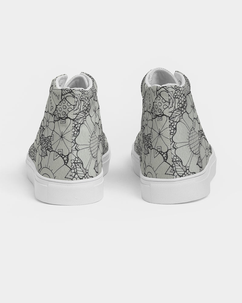 Les Fleurs - B&W Women's Hightop Canvas Shoe