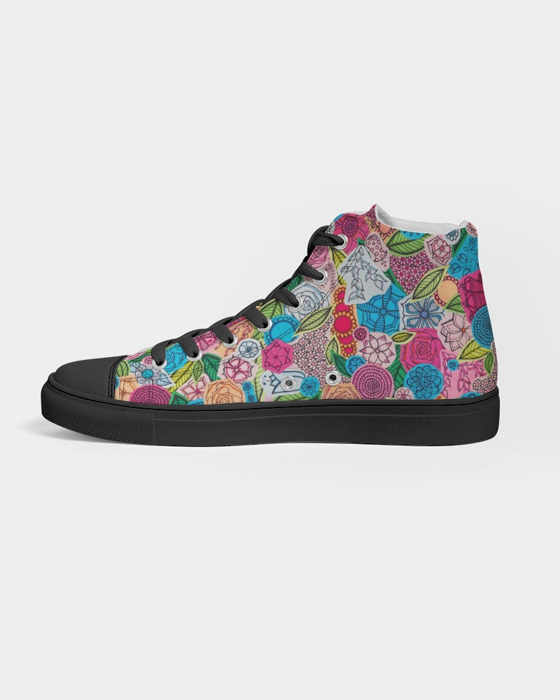 Fleurs de Printemps Men's Hightop Canvas Shoe - Black