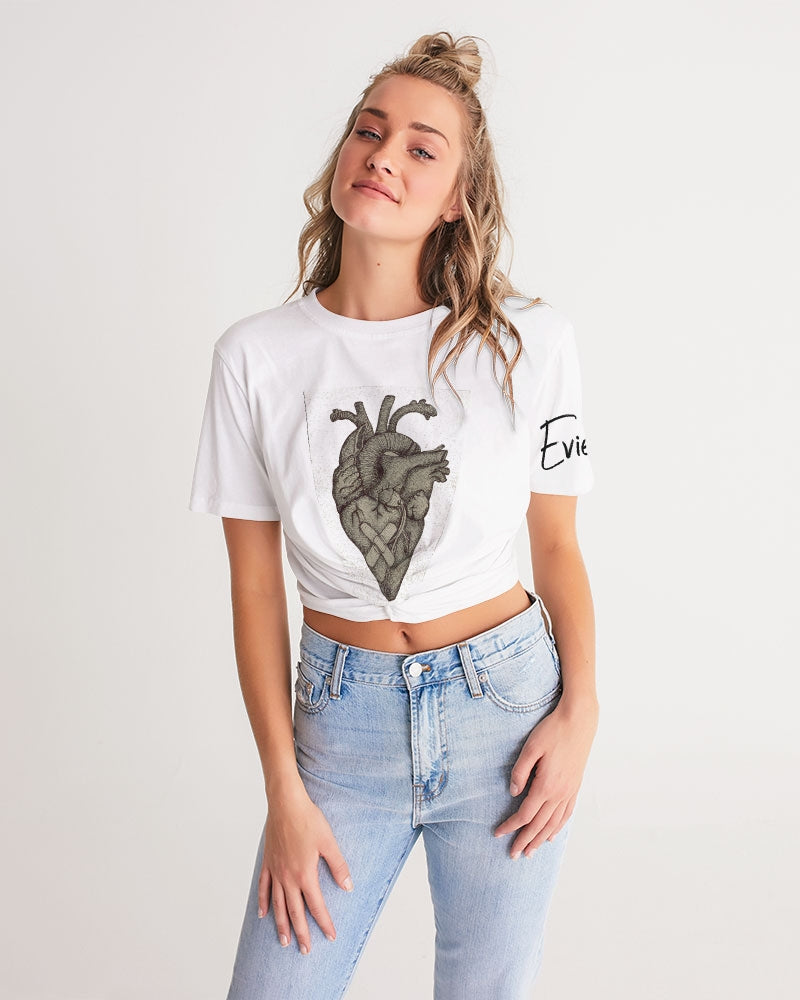 CrossHatched Heart Women's Twist-Front Cropped Tee