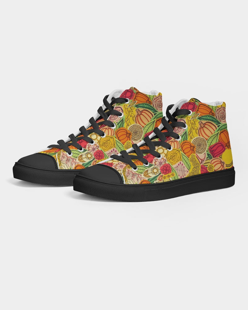 Citrouilles et Fleurs Men's Hightop Canvas Shoe - Black