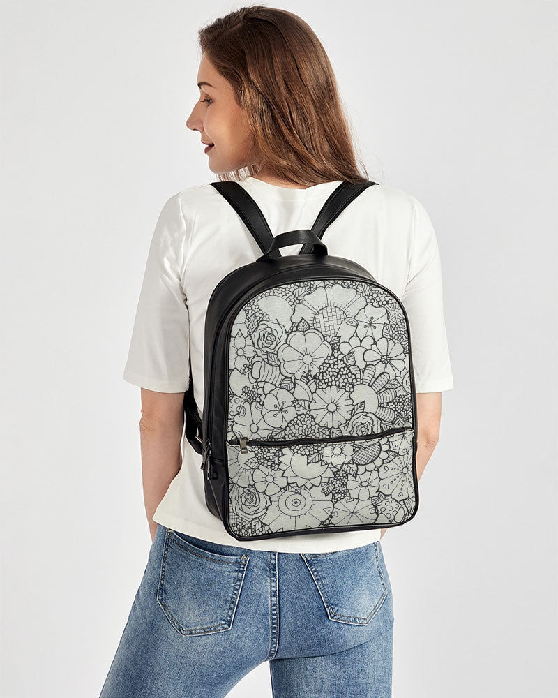 Les Fleurs - B&W Classic Faux Leather Backpack