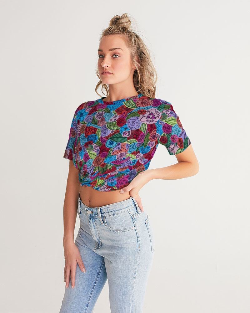 Les Fleurs Women's Twist-Front Cropped Tee