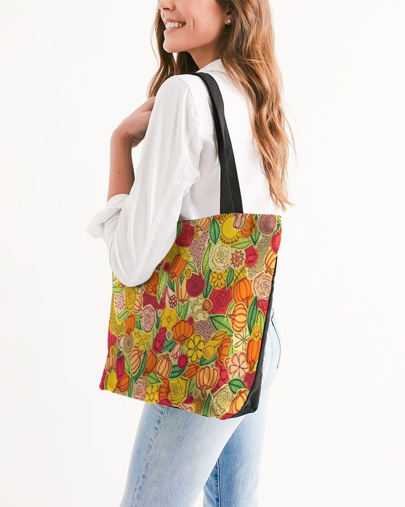 Citrouilles et Fleurs Canvas Zip Tote