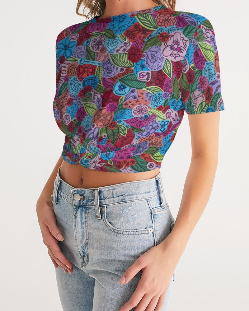 Les Fleurs Women's Twist-Front Cropped Tee