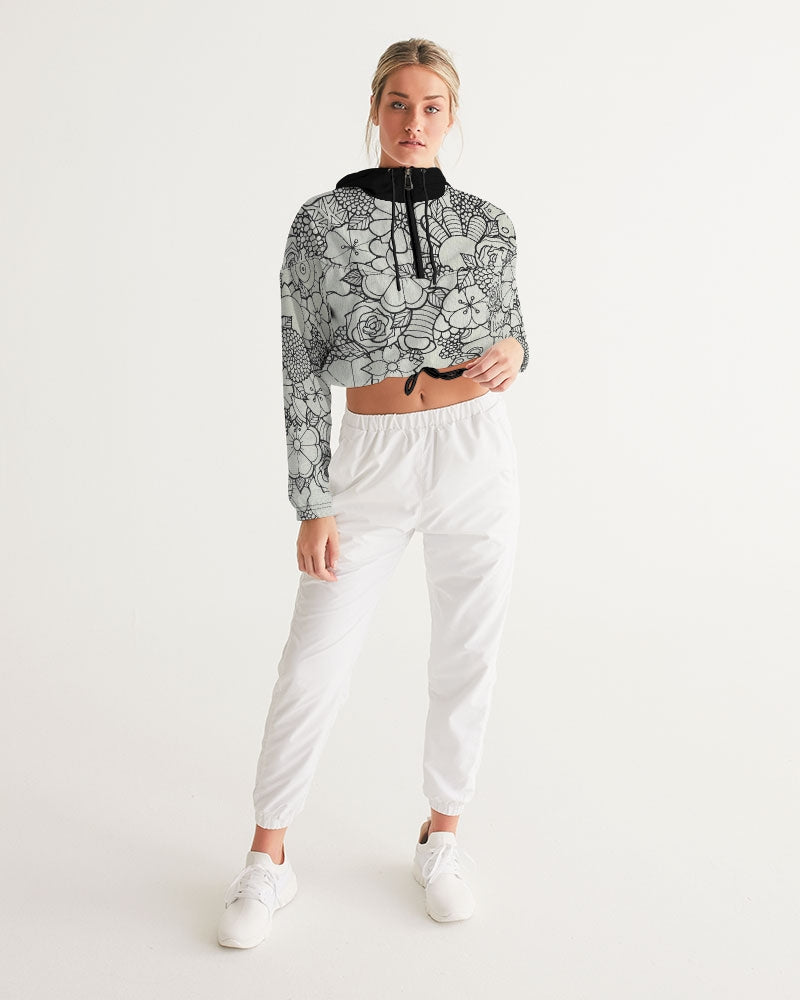 Les Fleurs - B&W Women's Cropped Windbreaker