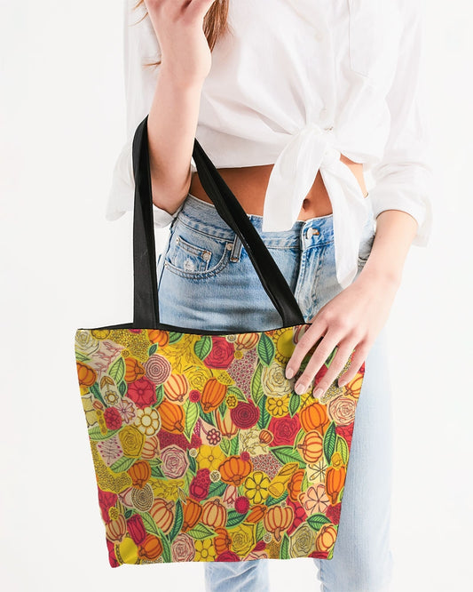 Citrouilles et Fleurs Canvas Zip Tote