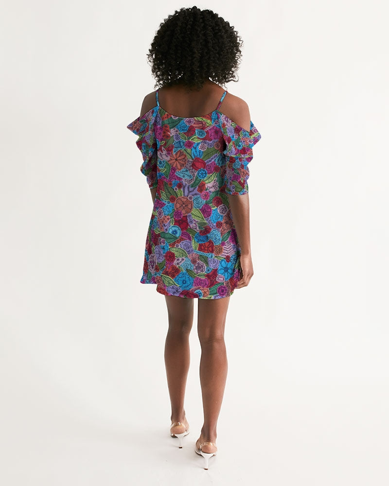 Les Fleurs Women's Open Shoulder A-Line Dress