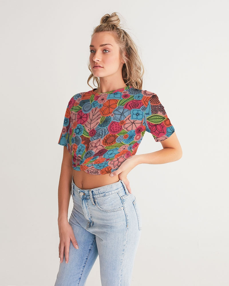 Les Deuxièmes Fleurs Women's Twist-Front Cropped Tee