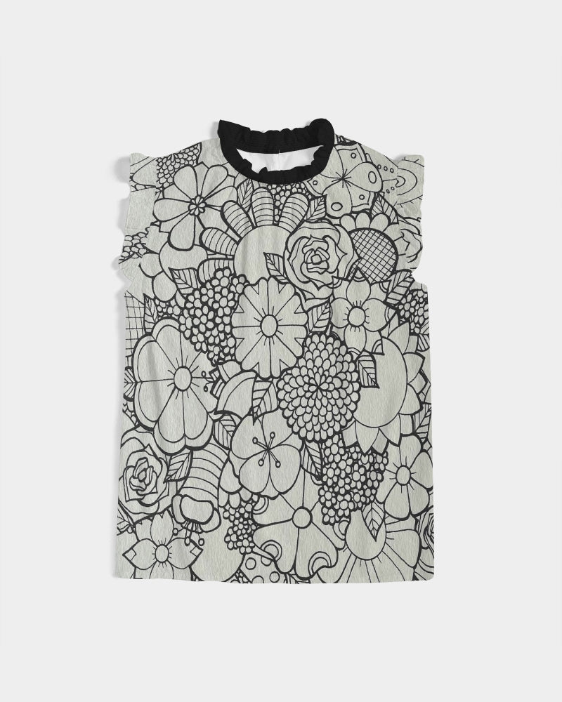 Les Fleurs - B&W Women's Ruffle Sleeve Top