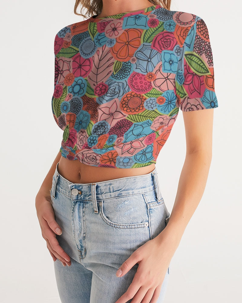 Les Deuxièmes Fleurs Women's Twist-Front Cropped Tee