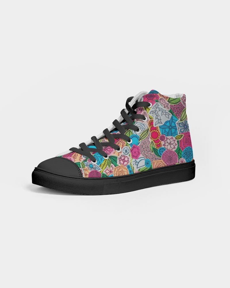 Fleurs de Printemps Women's Hightop Canvas Shoe - Black