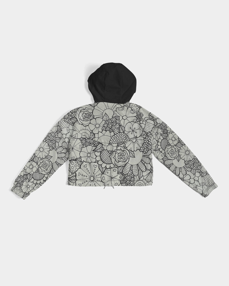 Les Fleurs - B&W Women's Cropped Windbreaker