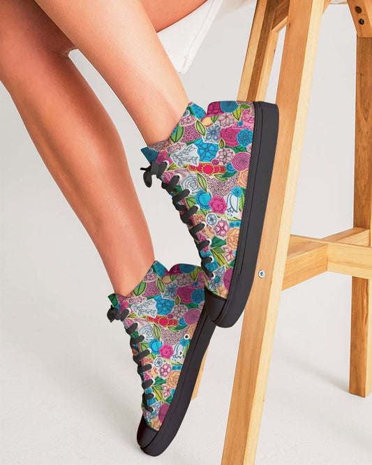 Fleurs de Printemps Women's Hightop Canvas Shoe - Black